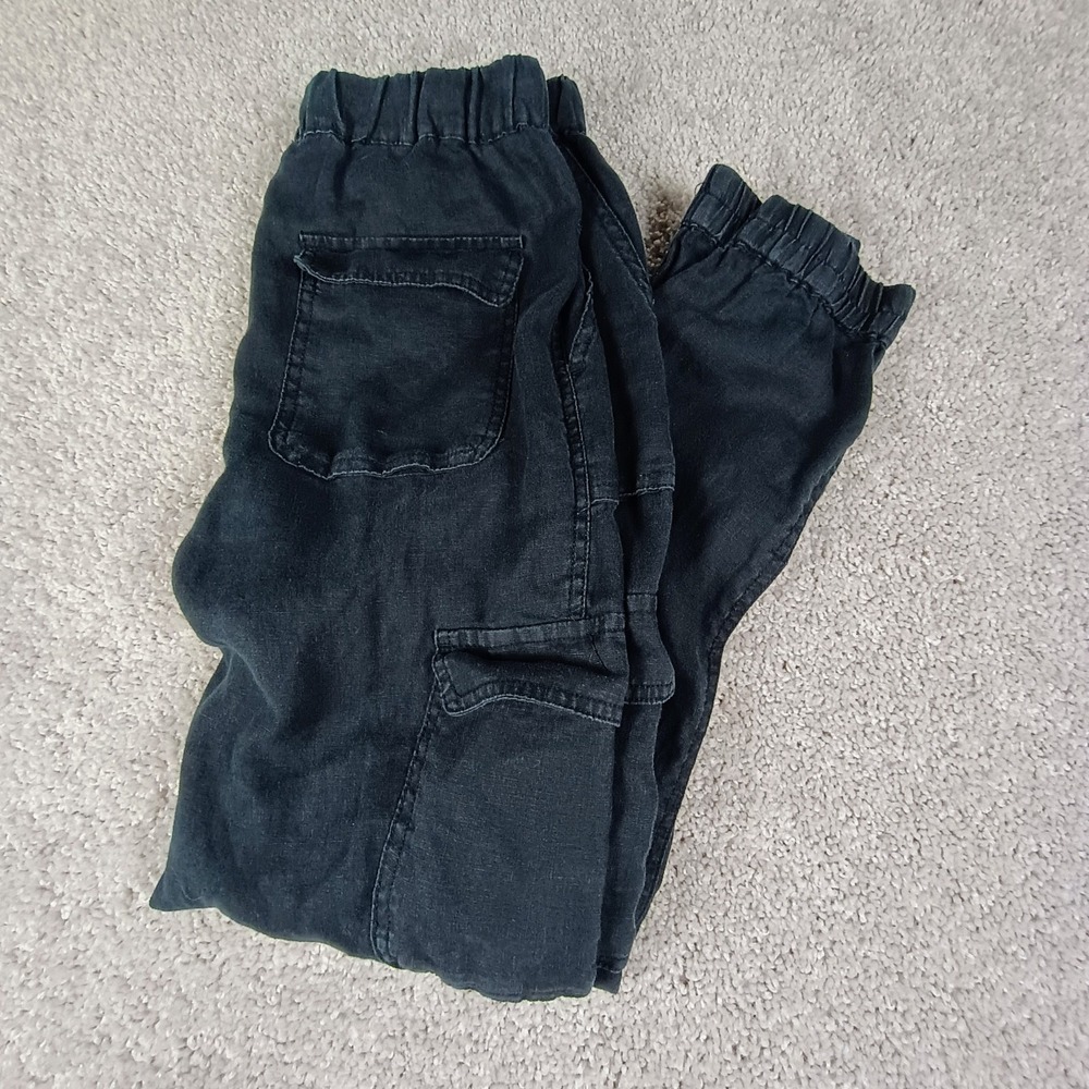 Nicole Miller New York 100% Linen Black Cargo Jogger Pants XS Y2K